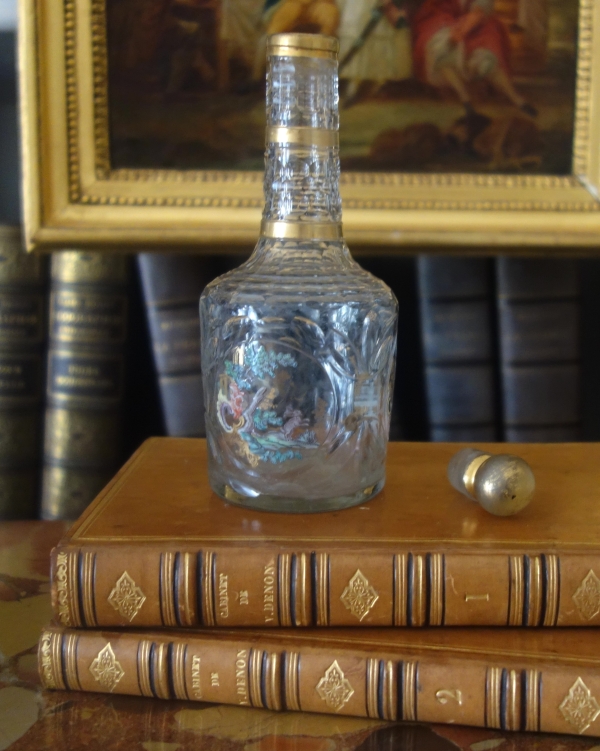 18th century liquor bottle - cut, gilt and enamelled glass