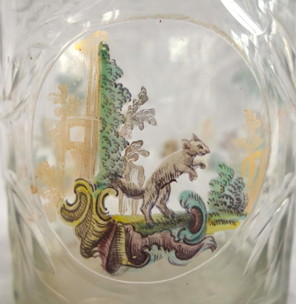 18th century liquor bottle - cut, gilt and enamelled glass