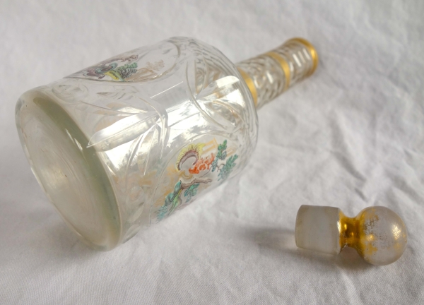 18th century liquor bottle - cut, gilt and enamelled glass