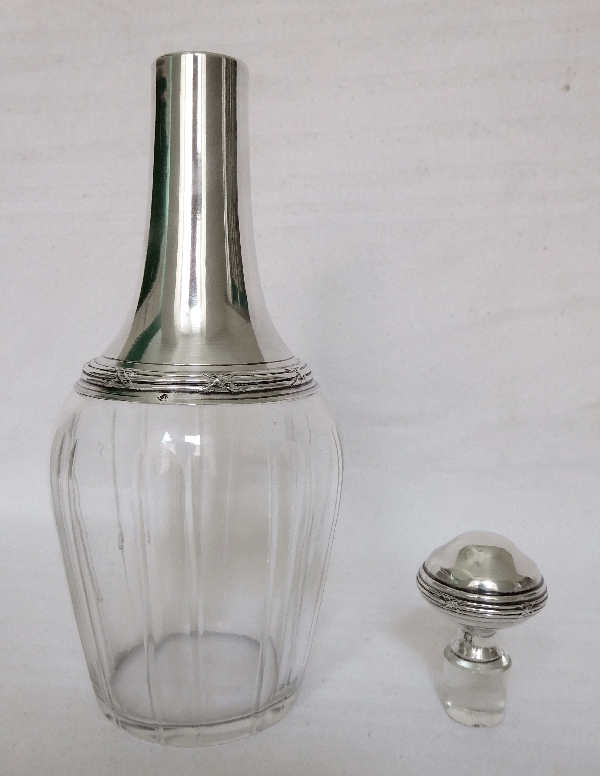 Antique French Baccarat crystal and sterling silver liquor decanter - Ravinet d'Enfert