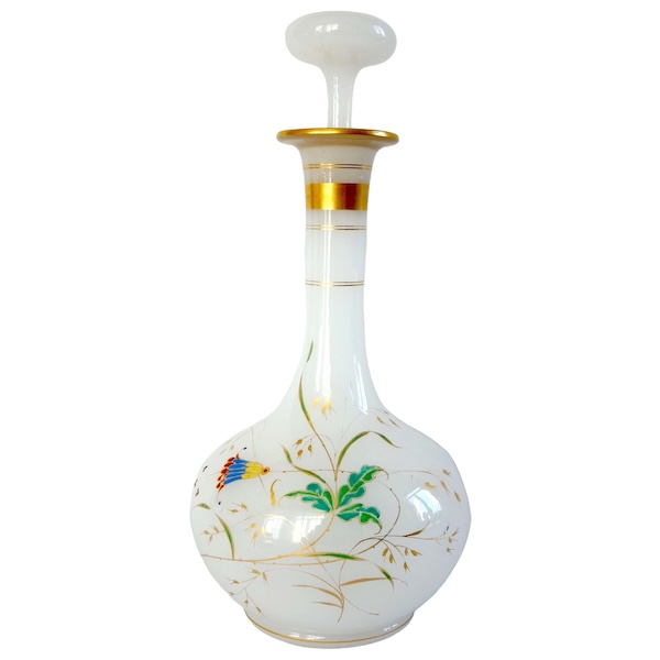 Baccarat crystal : opaline wine bottle, japanese-style enamelled and gilt pattern