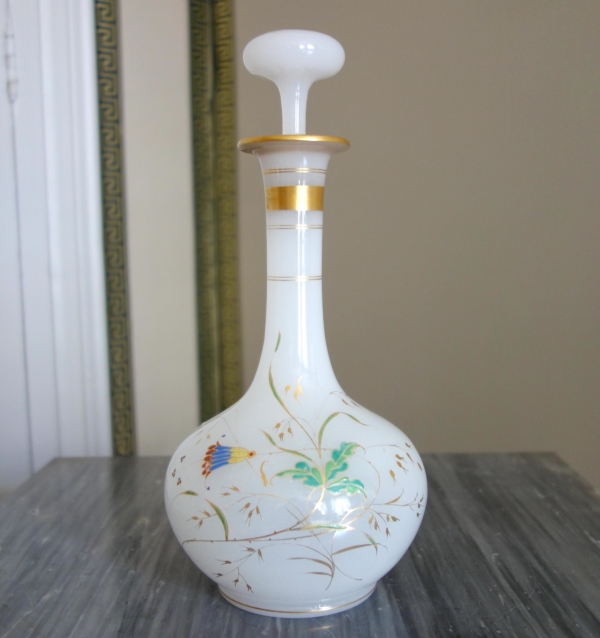 Baccarat crystal : opaline wine bottle, japanese-style enamelled and gilt pattern