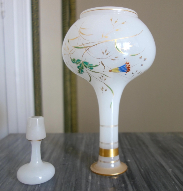 Baccarat crystal : opaline wine bottle, japanese-style enamelled and gilt pattern