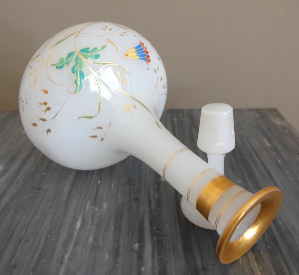 Baccarat crystal : opaline wine bottle, japanese-style enamelled and gilt pattern
