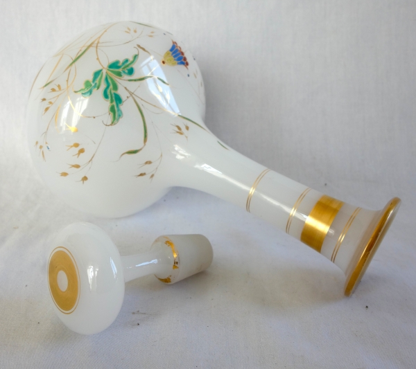 Baccarat crystal : opaline wine bottle, japanese-style enamelled and gilt pattern
