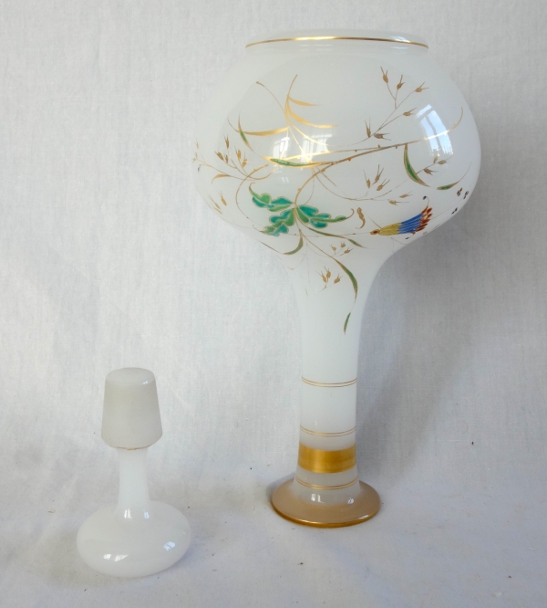Baccarat crystal : opaline wine bottle, japanese-style enamelled and gilt pattern
