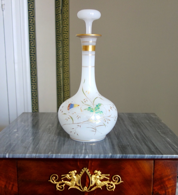 Baccarat crystal : opaline wine bottle, japanese-style enamelled and gilt pattern