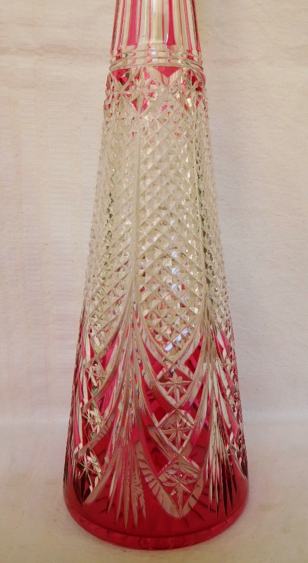 Baccarat crystal wine decanter, pink overlay crystal