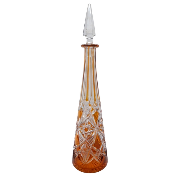 Orange overlay Baccarat crystal liquor decanter, Lagny pattern