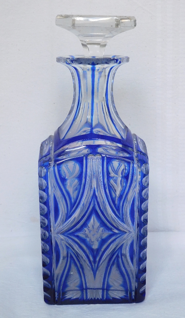 Baccarat blue overlay crystal whisky or brandy decanter, France circa 1850