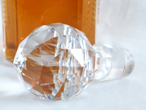 Carafe à whisky en cristal de Baccarat taillé, modèle aux lauriers vers 1900