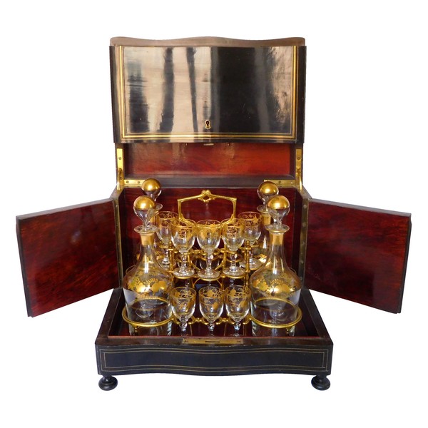 Lacquered wood liquor cellar, Napoleon III production, Baccarat crystal