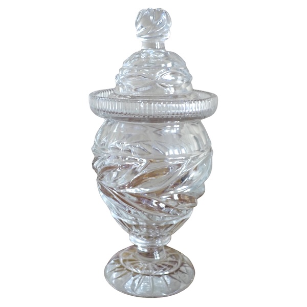 Le Creusot : confiturier balustre en cristal taillé, XIXe siècle époque Charles X - 19,8cm