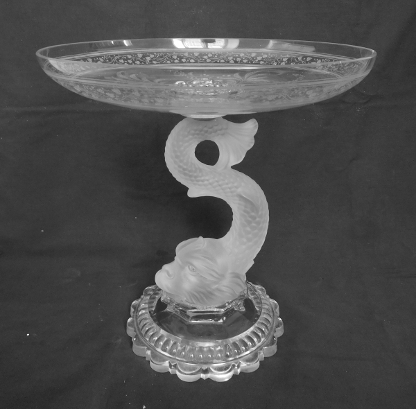 Grande coupe de surtout en cristal de Baccarat au dauphin, modèle fougères, fin XIXe siècle - centre de table