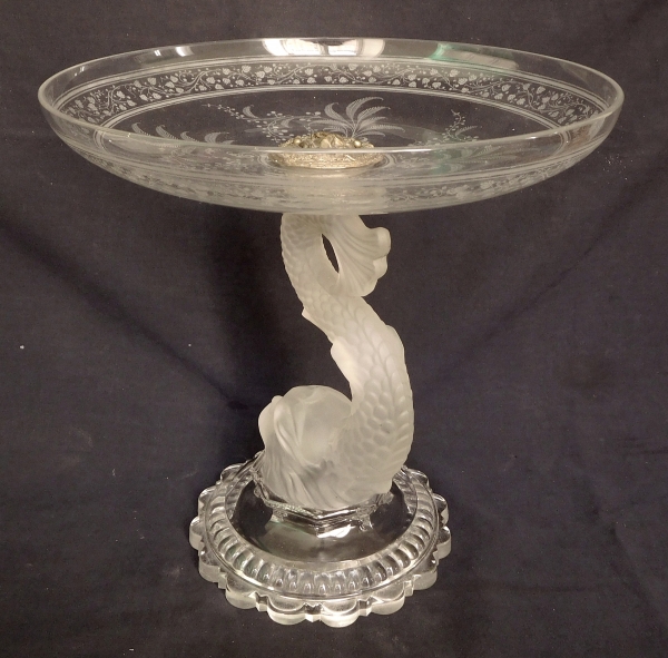 Grande coupe de surtout en cristal de Baccarat au dauphin, modèle fougères, fin XIXe siècle - centre de table