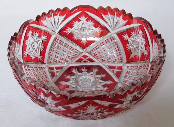 Baccarat crystal salad bowl / cup / trinket bowl, red overlay cut crystal
