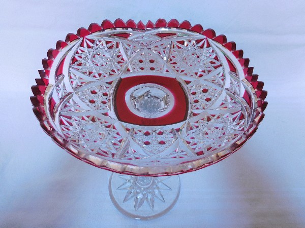 Baccarat crystal fruit bowl or candy cup, red overlay crystal