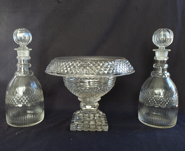 Le Creusot : coupe compotier, centre de table en cristal taillé, époque Empire Restauration