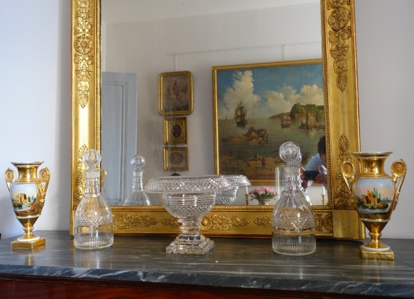 Le Creusot : coupe compotier, centre de table en cristal taillé, époque Empire Restauration