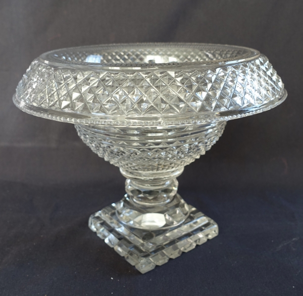 Le Creusot : coupe compotier, centre de table en cristal taillé, époque Empire Restauration
