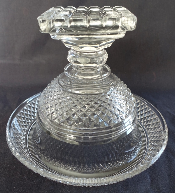 Le Creusot : coupe compotier, centre de table en cristal taillé, époque Empire Restauration