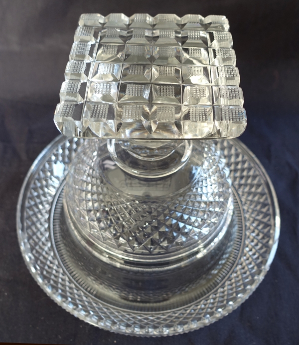 Le Creusot : coupe compotier, centre de table en cristal taillé, époque Empire Restauration