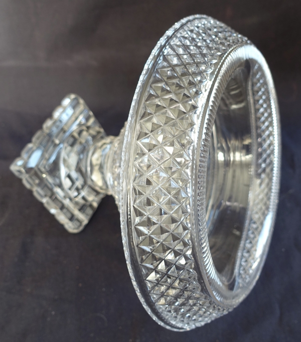 Le Creusot : coupe compotier, centre de table en cristal taillé, époque Empire Restauration