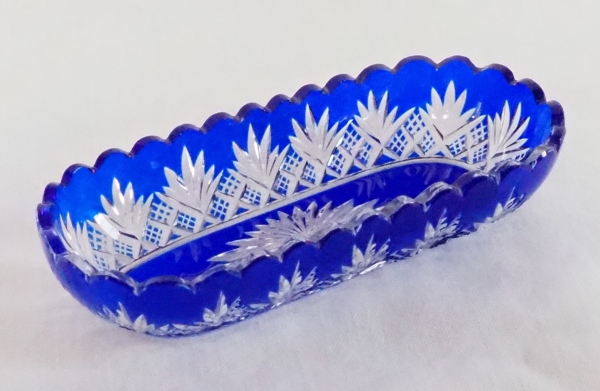 Baccarat crystal pin box, cobalt blue overlay crystal, Douai pattern