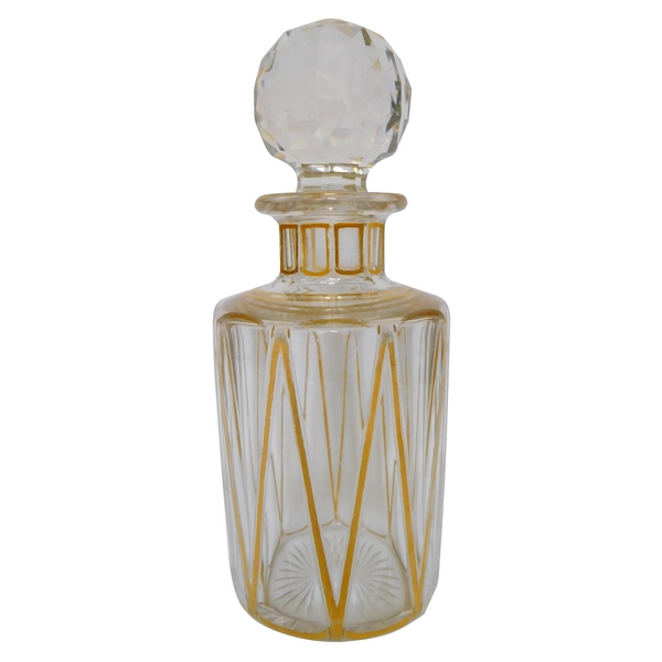 Baccarat crystal perfume bottle, rare gilt cut pattern - 19cm