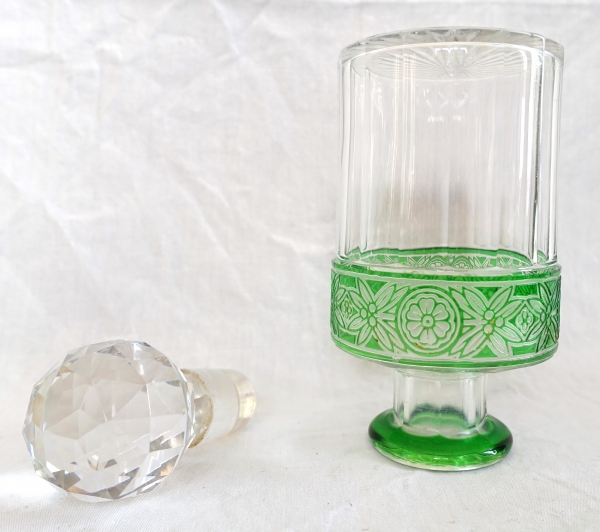 Baccarat crystal perfume bottle, Empire pattern, green overlay crystal - 15.2cm