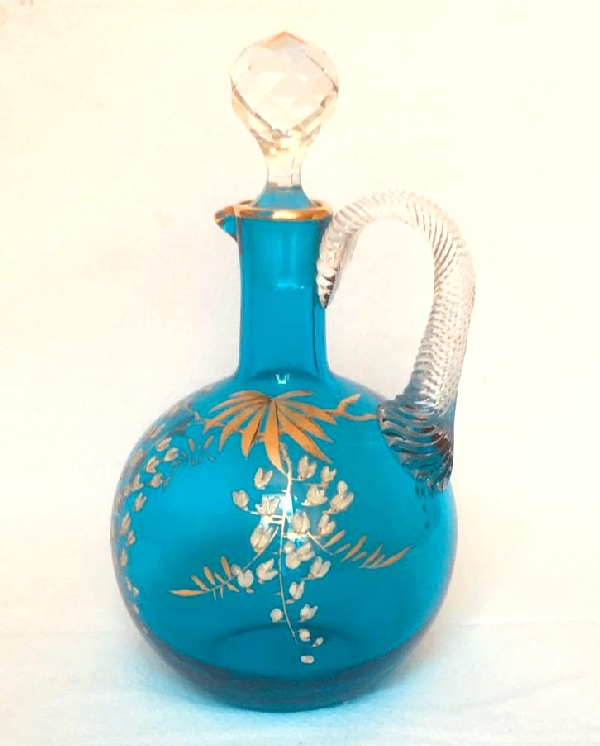 Rare Baccarat crystal blue liquor decanter, clue crystal enhanced with fine gold - circa 1900