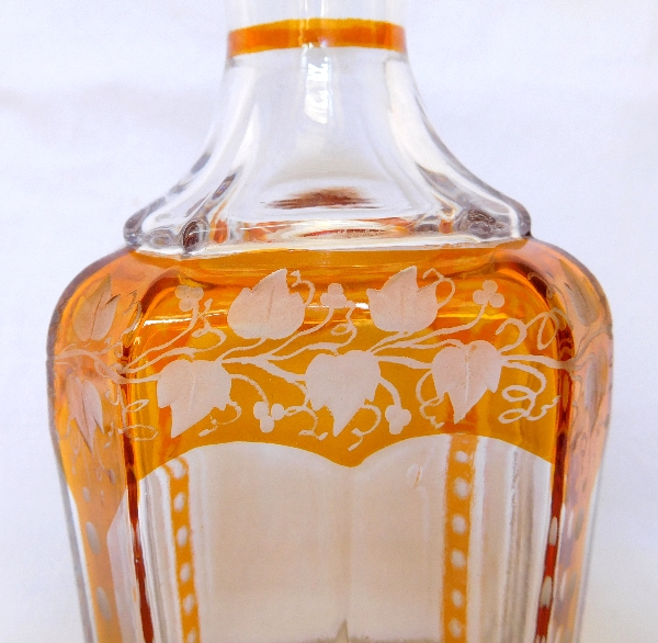 Baccarat crystal liquor decanter, rare orange overlay pattern