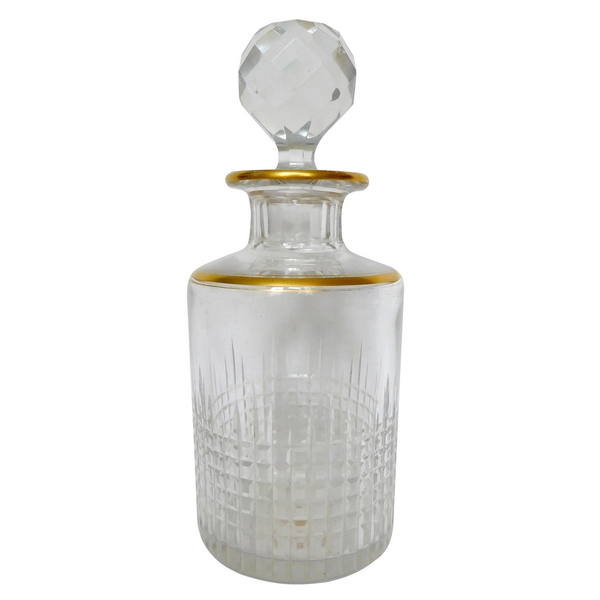Very tall French antique Baccarat perfume bottle, Nancy pattern, enhanced with fine gold, 21.7cm