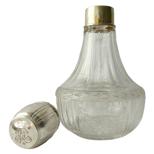 Baccarat crystal and sterling silver Louis XVI style liquor bottle, crown of Prince