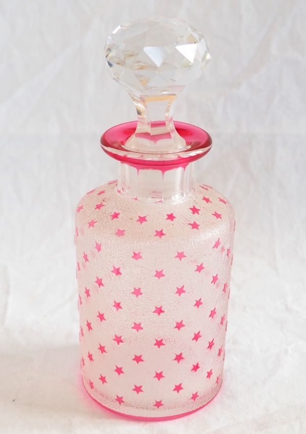 Baccarat crystal perfume bottle, Stella pattern - pink overlay crystal - 17.5cm