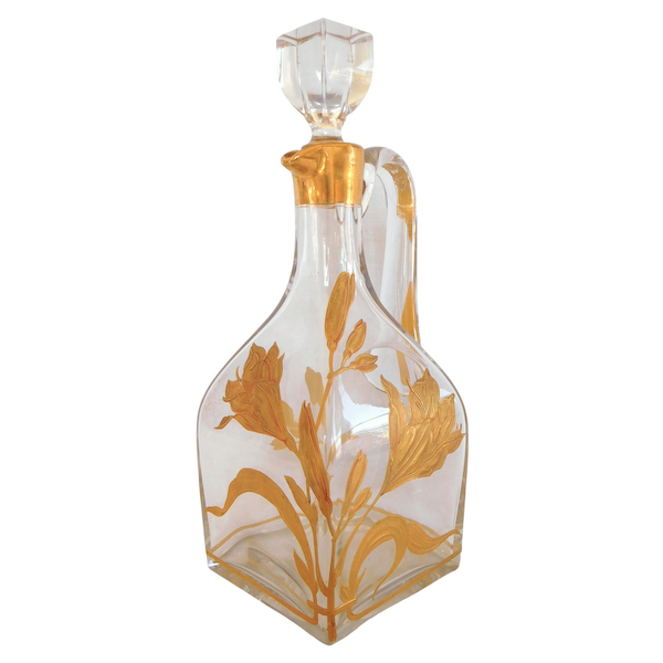 Rare carafe / flacon à whisky en cristal de Baccarat doré à l'or fin, époque Art Nouveau