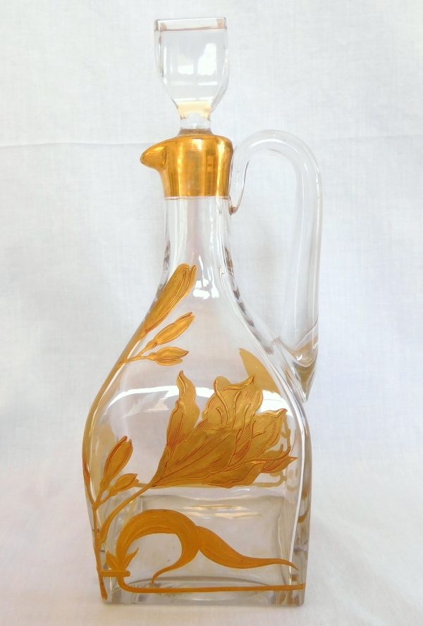 Rare carafe / flacon à whisky en cristal de Baccarat doré à l'or fin, époque Art Nouveau