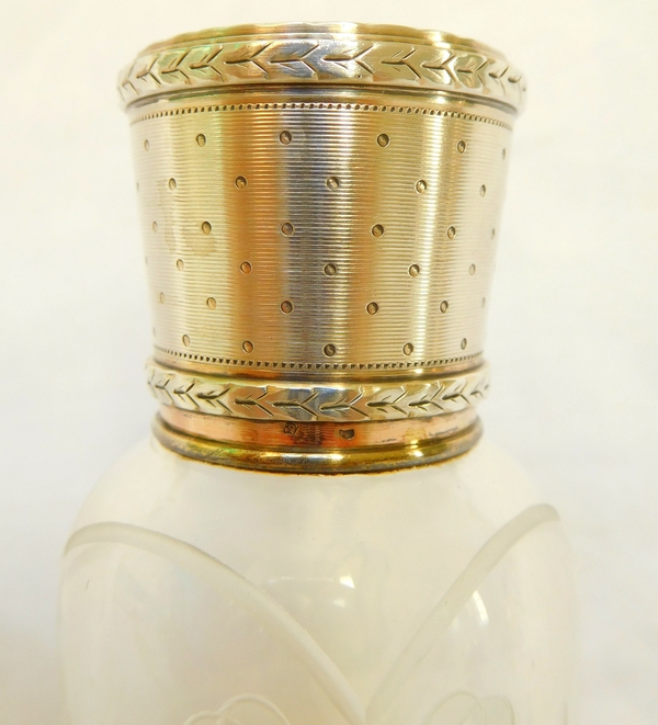 Baccarat crystal and sterling silver and vermeil liquor flask, Louis XVI style