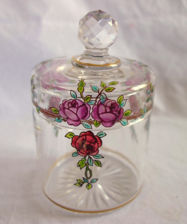 Garniture de toilette 5 pièces en cristal de Baccarat émaillé et doré - modèle Bouquet de Roses