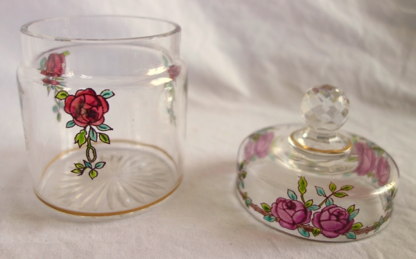 Garniture de toilette 5 pièces en cristal de Baccarat émaillé et doré - modèle Bouquet de Roses