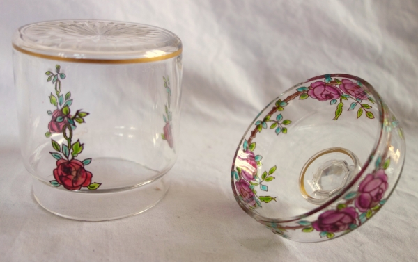 Garniture de toilette 5 pièces en cristal de Baccarat émaillé et doré - modèle Bouquet de Roses