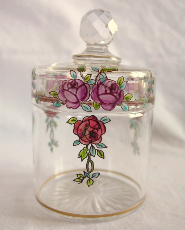 Garniture de toilette 5 pièces en cristal de Baccarat émaillé et doré - modèle Bouquet de Roses