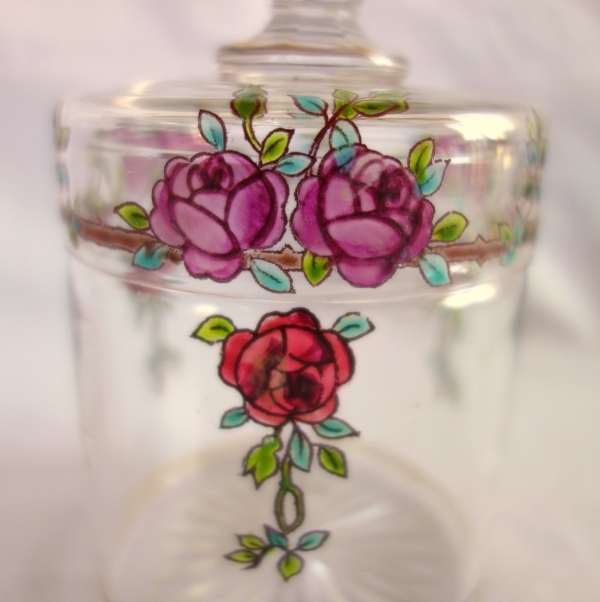 Garniture de toilette 5 pièces en cristal de Baccarat émaillé et doré - modèle Bouquet de Roses