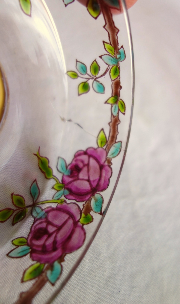 Garniture de toilette 5 pièces en cristal de Baccarat émaillé et doré - modèle Bouquet de Roses