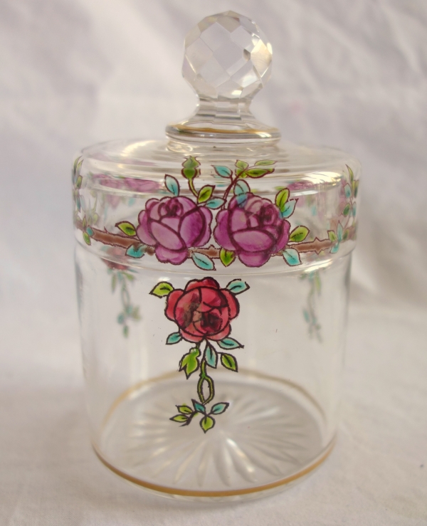 Garniture de toilette 5 pièces en cristal de Baccarat émaillé et doré - modèle Bouquet de Roses
