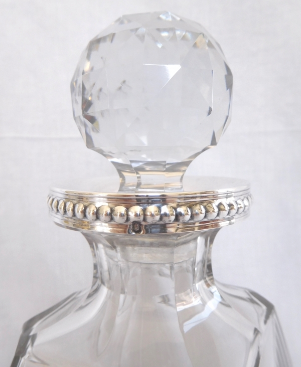 Baccarat crystal and sterling silver whisky bottle / brandy decanter, very rare barrel shape
