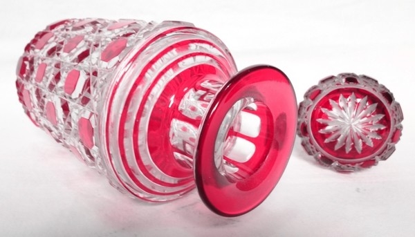 Flacon de toilette en cristal de Baccarat, modèle Pontarlier / Diamants Pierreries doublé rose - 21,2cm