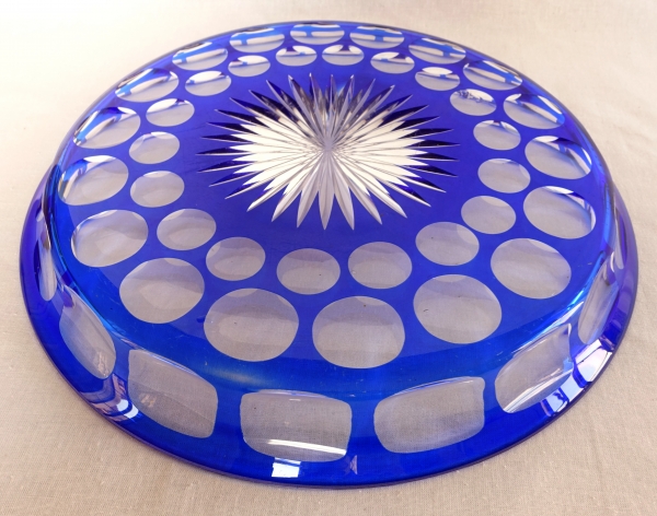 Large Baccarat crystal tray / pie server dish, blue overlay crystal