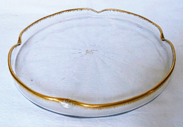 Grand plateau en cristal de Daum doré à côtes vénitiennes, vers 1900 - signé