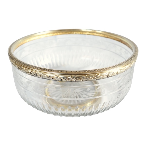 Puiforcat : large Baccarat crystal Louis XVI style salad bowl, vermeil (sterling silver) frame